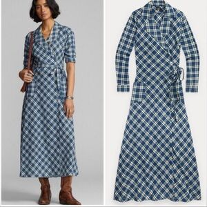 RRL Ralph Lauren Double RL cotton voile plaid maxi dress NWT